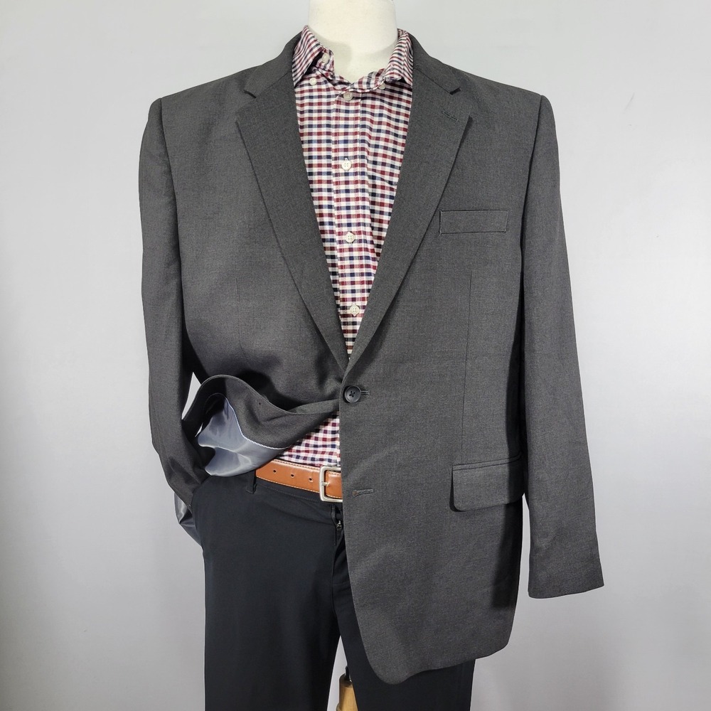 J.M Haggar Men's Sport Coat Blazer Two Button Gray Polyester Blend Classic 48R